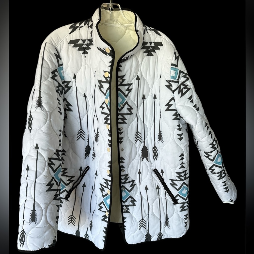 Women's Quilted Jacket with Geometric and Arrow Print